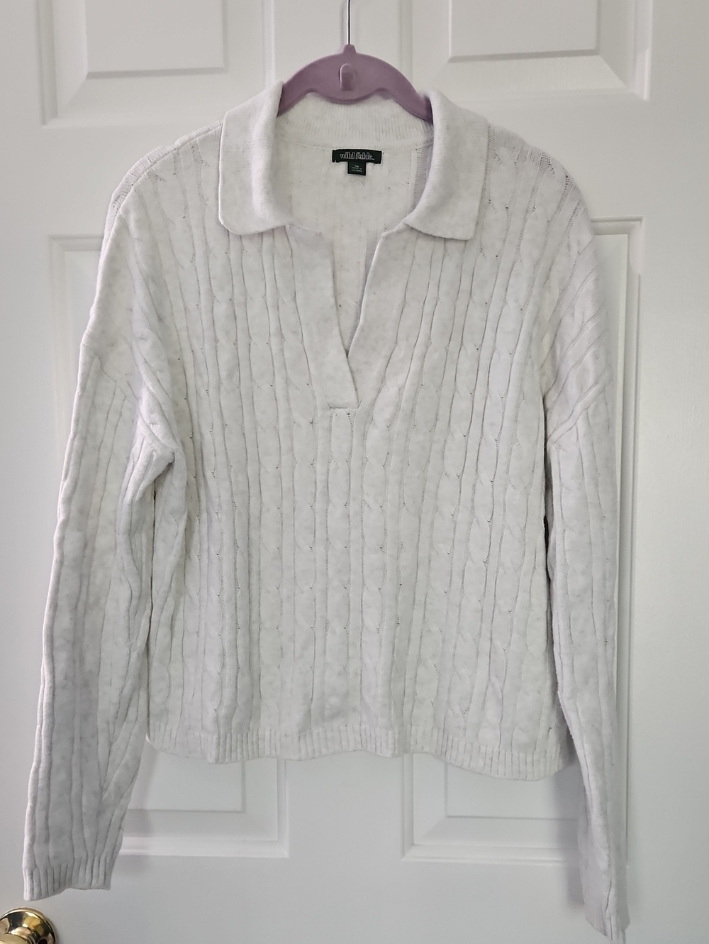wild fable Cream Cable-Knit V-Neck Polo Sweater
